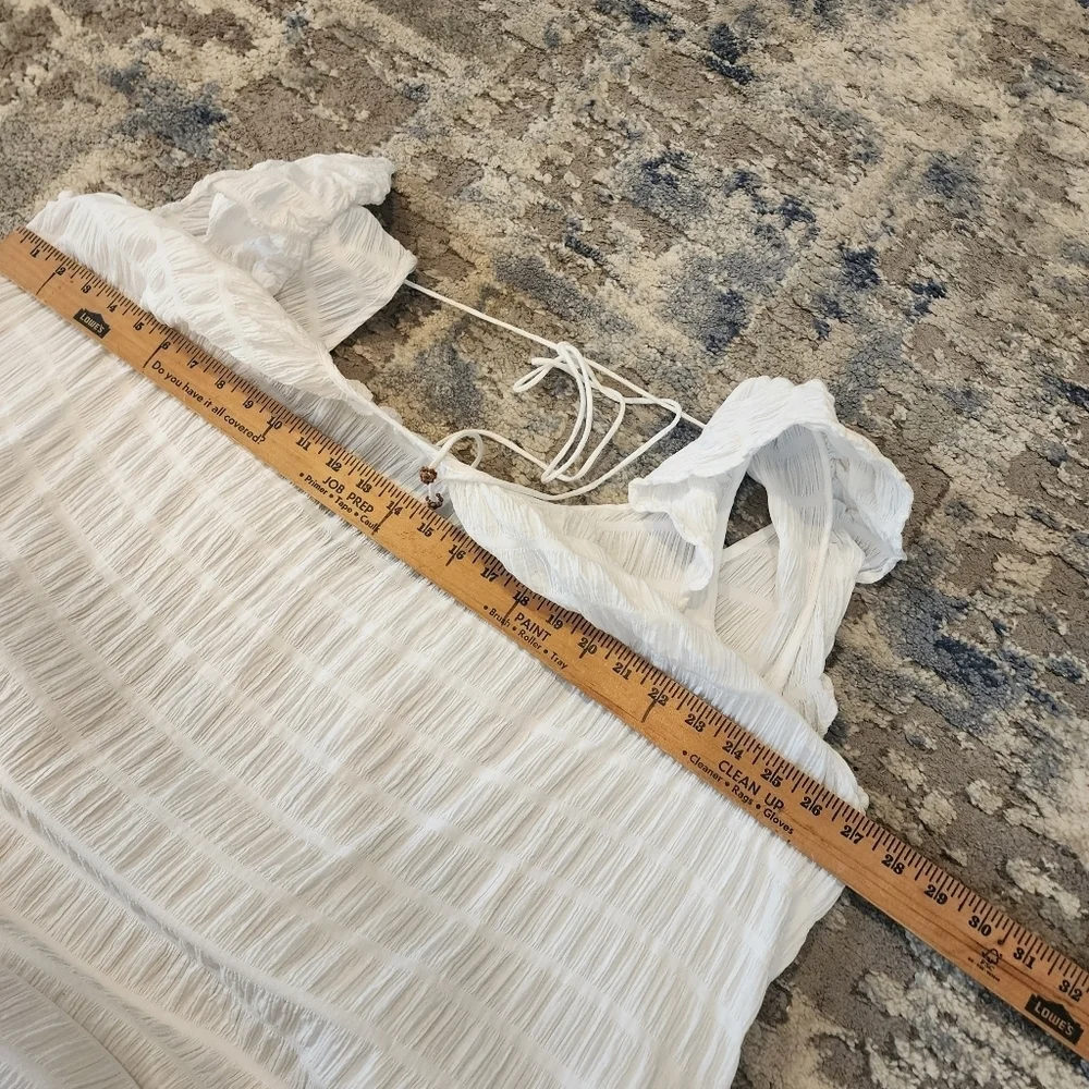 Free People Size Medium Oversized‎ Cotton White Maxi Dress Pockets Stretch